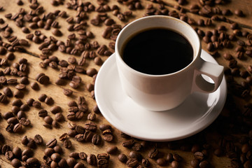 Coffee cup and coffee beans