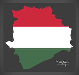 Veszprem map of Hungary with Hungarian national flag illustration
