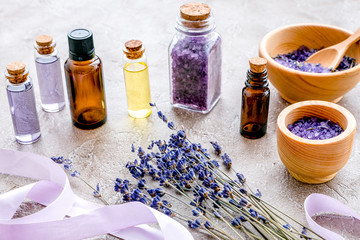 organic cosmetics with lavender on wooden background