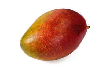 Red whole mango on white background