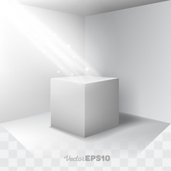 Beautiful 3d stand (podium, pedestal) in an empty room and spotlight effect