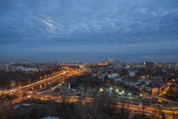 Fototapeta na wymiar Bucharest aerial view at night - Cotroceni neighborhood