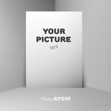 Large empty poster (billboard) mockup (template) stand on the wall in the room corner