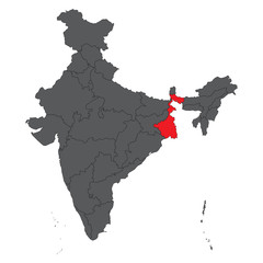 West Bengal red on gray India map vector
