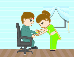 Brother and Sister Celebrating Rakhi Festival- clip-art vector illustration 