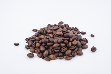 Concept roasted coffee beans with isolated white background