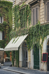Street and building cover with vegetation in Rome, Italy