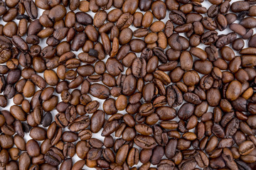 Concept roasted coffee beans with isolated white background