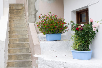 staircase decorated with flowers
