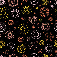 Seamless pattern with sun. Hand drawn sun. Vector Illustration.