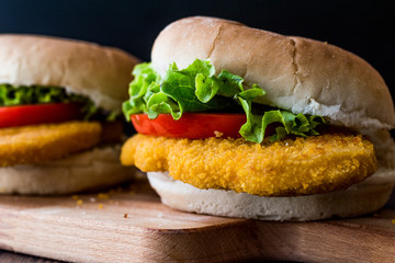 Chicken Burger with tomatoes and lettuce.