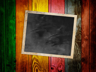 Blank Photo on Multicolored Wood Background