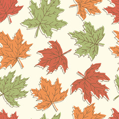 Beautiful seamless doodle pattern with vintage maple leaves sketch. design background greeting cards and invitations to the wedding, birthday, mother s day and other seasonal autumn holidays