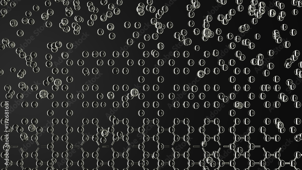 Poster composing hexagonal graphene molecular structure, 3d rendering. creation, nanotechnology or modern c