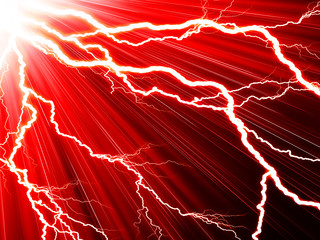 Electric flash of lightning on a red background