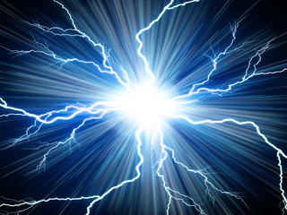 Digital backgroundElectric flash of lightning on a blue background