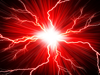 Electric flash of lightning on a red background - 172682049