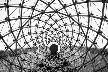 Abstract architectural background, curved steel beam glass ceiling