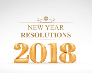 Golden color 2018 new year resolutions (3d rendering) on white studio room,Holiday card,Business vision.