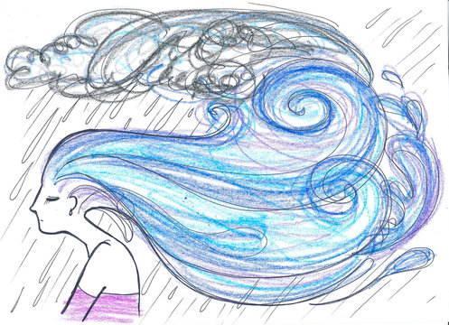 Woman with rain hairs concept