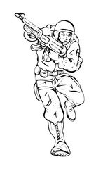 Cartoon Soldier with Gun Vector Drawing