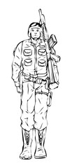 Cartoon Army Soldier with Gun Vector Drawing