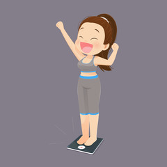 Cartoon woman is happy for loss weight, Vector illustration, Concept with health care and exercise.