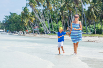 Mother with his son at the beach