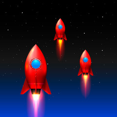 Space rockets launch, Creative idea, Red rockets background , Vector illustration