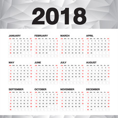 Simple calendar for 2018 Year, Week Starts Sunday, silver flyer templater design