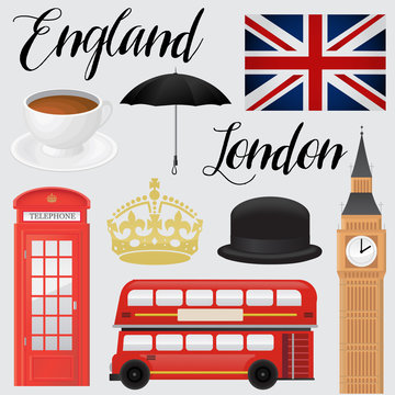 England, London vector icon set. Creative illustration.