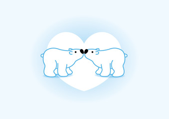 Blue Polar Bear Couple against Small White Heart