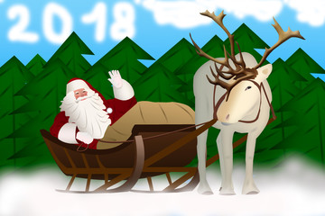 Santa Claus in a sleigh pulled by reindeer on a  background
