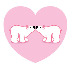Pink Polar Bear Couple against Pink Big Heart