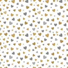 beautiful seamless pattern with gold and silver glittering hearts on white background. design for holiday greeting card and invitation of the wedding, Happy Valentine's day, birthday and mother's day.