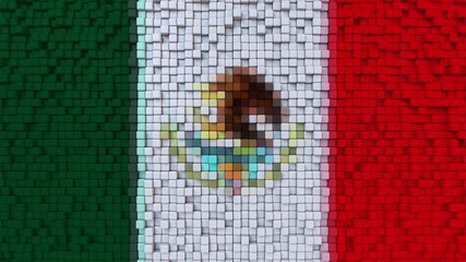Stylized mosaic flag of Mexico made of moving pixels, seamless loop motion background - Powered by Adobe