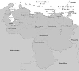 Venezuela Landkarte - Grau (detailliert)