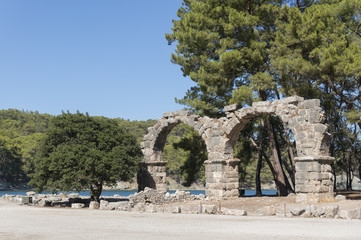 The Remains Of The Aqueduct at Phaselis Antique City, Antalya, Turkey