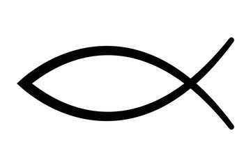Sign of the fish, a symbol of Christian art, also known as Jesus fish. Symbol consisting of two intersecting arcs. Also called ichthys or ichthus, the Greek word for fish. Black illustration. Vector.