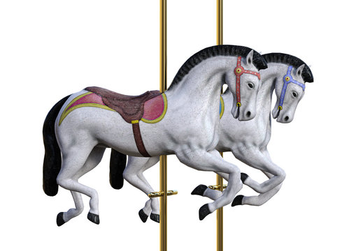 3D Rendering Carousel Horses on White