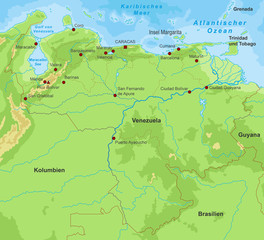 Venezuela Landkarte mit Höhenschichten (detailliert)