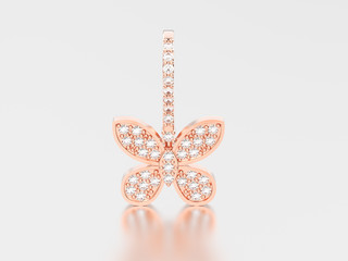 3D illustration rose gold decorative diamond butterfly earring with reflection and shadow