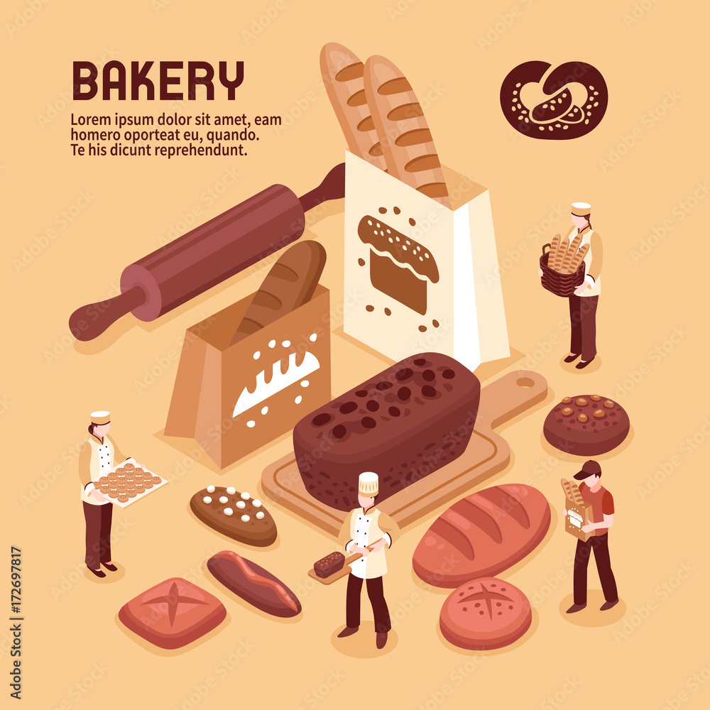 Wall mural bakery isometric concept