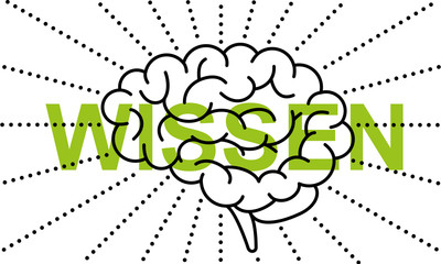 Simple konzeptionelle Vektor Illustration Gehirn mit Text WISSEN isoliert auf weißem Hintergrund