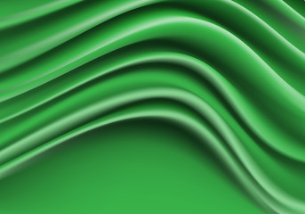 Abstract green fabric satin wave with blank space detail luxury background texture vector illustration.