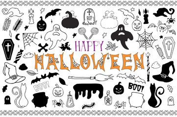 Sketchy vector hand drawn Doodle cartoon set of objects and symbols on the Halloween theme