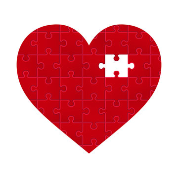  illustration of red puzzle heart made of little pieces 