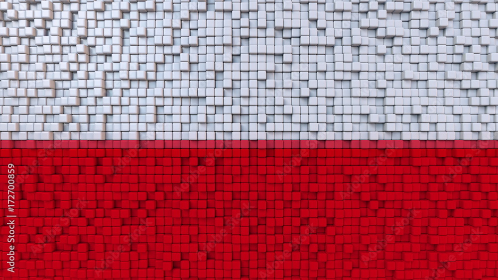 Poster stylized mosaic flag of poland made of pixels, 3d rendering