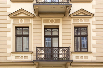 The facade of the old vintage hous