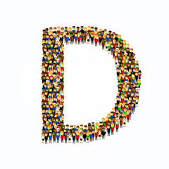 A group of people in the shape of English alphabet letter D on light background. Vector illustration.
